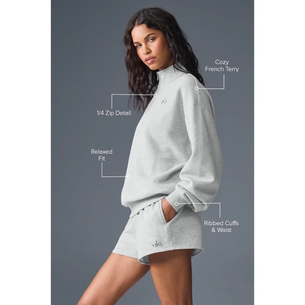 Alo Yoga Accolade 1/4 Zip Pullover Athletic Heather Grey S - Picture 3 of 13